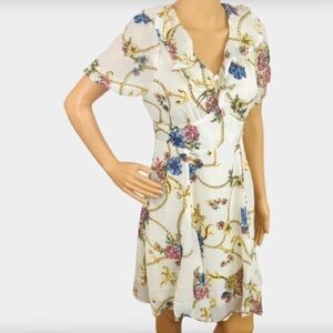 Available Boutique Floral Dress Empire Waist Puff Sleeves Large